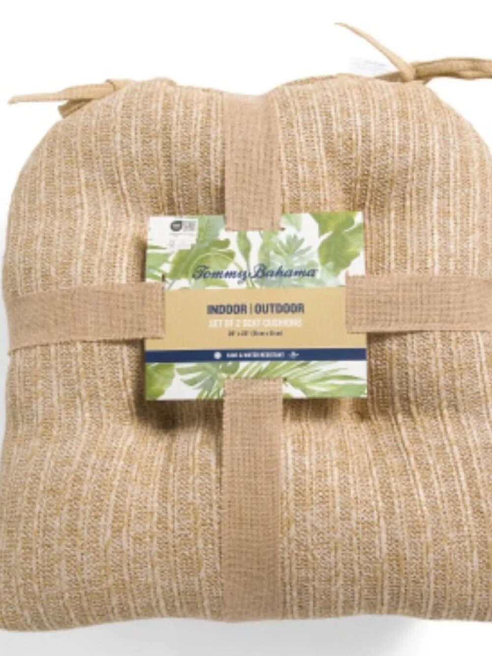 NEW x2 Tommy Bahama Seat Cushion Set Tan Woven Faux Straw Raffia Indoor Outdoor